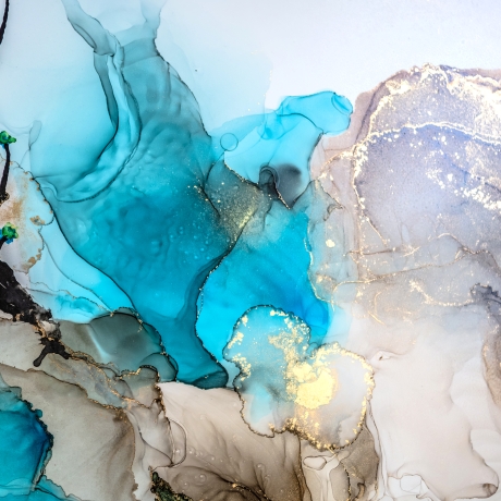 “Azure Glow” Alcohol Ink Kunstwerk Türkis mit Goldeffekten