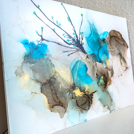 “Azure Glow” Alcohol Ink Kunstwerk Türkis mit Goldeffekten