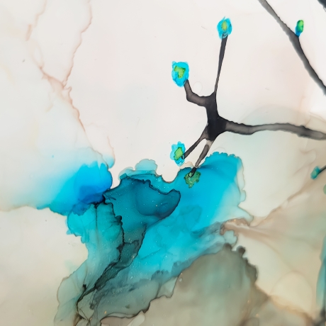 “Azure Glow” Alcohol Ink Kunstwerk Türkis mit Goldeffekten