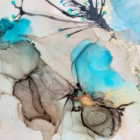 “Azure Glow” Alcohol Ink Kunstwerk Türkis mit Goldeffekten