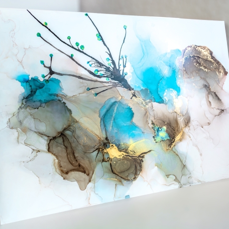 “Azure Glow” Alcohol Ink Kunstwerk Türkis mit Goldeffekten
