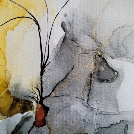 Abstraktes Alcohol-Ink Kunstwerk „Sun Pulse“ auf Leinwand, Unikat