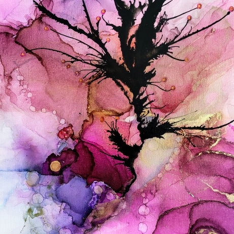 Abstraktes Alcohol-Ink Kunstwerk auf Leinwand, Unikat