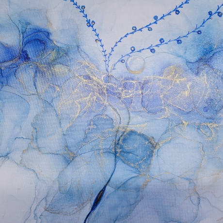 Blue Serenity Abstraktes Alcohol Kunstwerk auf Leinwand Unikat