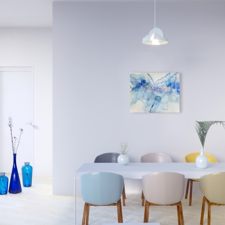 Blue Serenity Abstraktes Alcohol Kunstwerk auf Leinwand Unikat