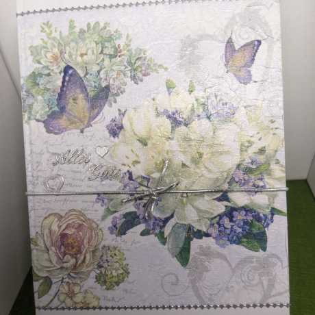 Klappdeckelbox mit Serviettenmotiv Blumen,silber