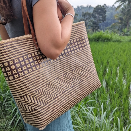 Bambus Handtasche Damen 40x30 cm Handmade in indonesia braun grün