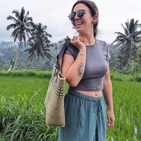 Bambus Handtasche Damen 40x30 cm Handmade in indonesia braun grün