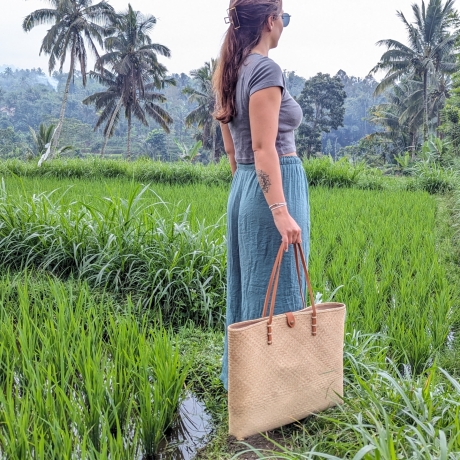Bambus Handtasche XXL Damen 48 x 40 cm Handmade in indonesia