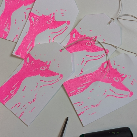 Anhänger, Tags Linoldruck Fuchs 