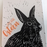 Osterkarte Linoldruck - Hase neonorange