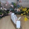 Lichthäuser mit Trockenblumen auf Holz