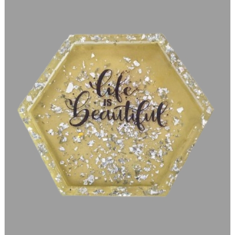 Spruch-Bild Hexagon gelb