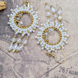 Boho Hängeohrringe aus Glasperlen in Silber/Blau, handmade