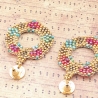 Boho Hängeohrringe aus Glasperlen in Gold, handmade