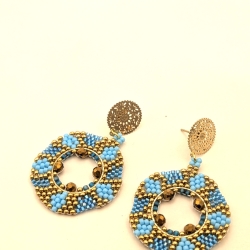 Boho Hängeohrringe aus Glasperlen in Gold, handmade