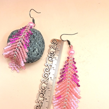 Ombre- Statement Perlenohrringe mit Fransen – Handgemacht, 7 cm