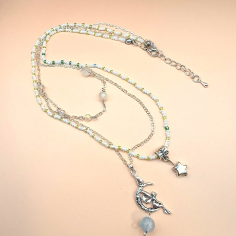 Boho-Halskette, mehrreihige Halskette aus Glasperlen