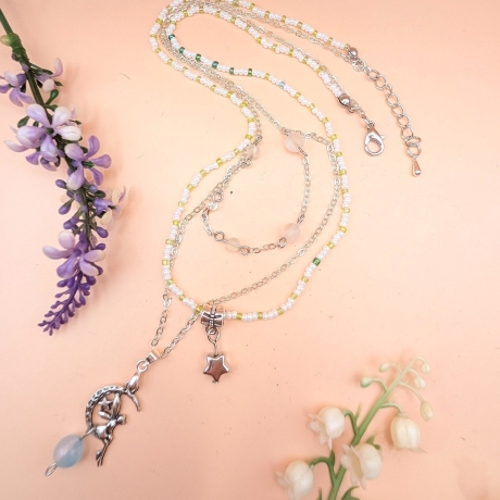 Boho-Halskette, mehrreihige Halskette aus Glasperlen