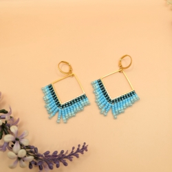 Boho Ohrringe hängend aus Glasperlen, Fransenohrringe, Blau