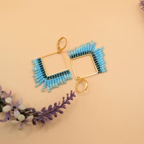 Boho Ohrringe hängend aus Glasperlen, Fransenohrringe, Blau