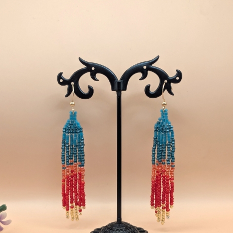 Handgemachte Perlen Fransenohrringe Teal, Candy red 7 cm
