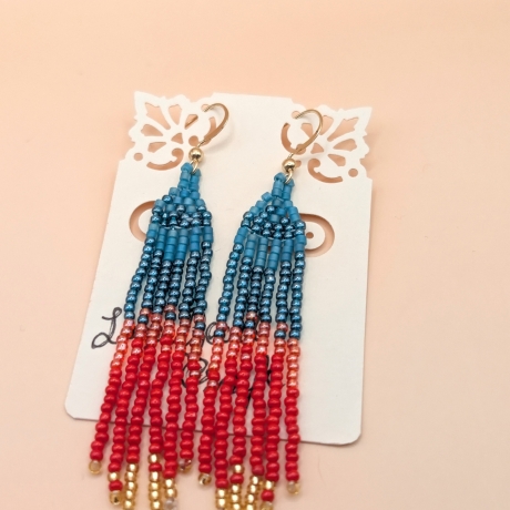 Handgemachte Perlen Fransenohrringe Teal, Candy red 7 cm