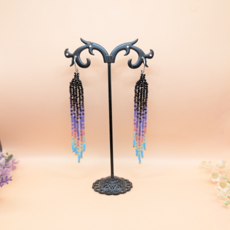 Ombre- Statement Perlenohrringe mit Fransen – Handgemacht, 8 cm