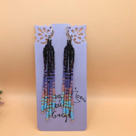 Ombre- Statement Perlenohrringe mit Fransen – Handgemacht, 8 cm