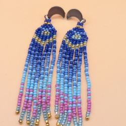 Boho-Franen-Ombre Ohrringe lang Royalblau , handmade