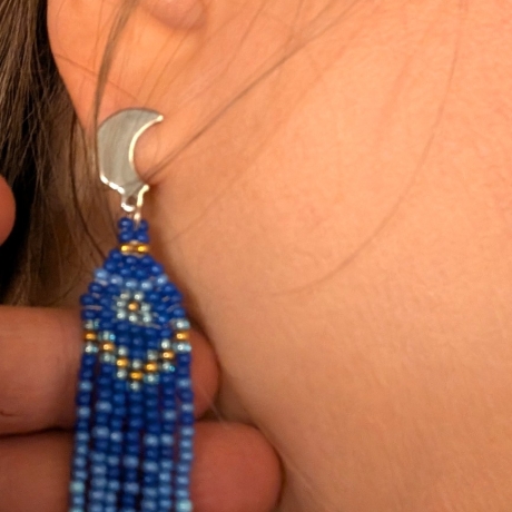 Boho-Franen-Ombre Ohrringe lang Royalblau , handmade