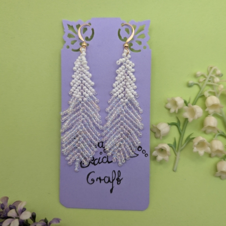 Handgemachte Perlen Fransenohrringe Weiß, Rainbow 7 cm