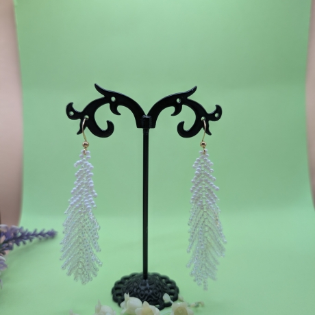 Handgemachte Perlen Fransenohrringe Weiß, Rainbow 7 cm