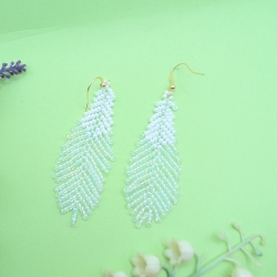 Handgemachte Perlen Fransenohrringe Weiß, Rainbow 7 cm