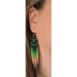 Boho Fransen-Ohrringe Ombré:Dunkelgrün,Chartreuse, Rose  8 cm