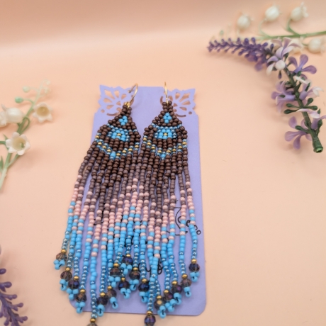 Boho Fransen-Ohrringe Ombré: „Desert Sky“10 cm