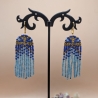 Boho Fransenohrringe Blau-Gold  Handgemacht ,Statement 
