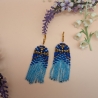 Boho Fransenohrringe Blau-Gold  Handgemacht ,Statement 