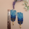 Boho Fransenohrringe Blau-Gold  Handgemacht ,Statement 