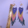 Ombre Fringe Ohrringe 9 cm – Boho Perlenohrringe Blau Rosa Gold