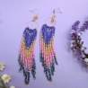 Ombre Fringe Ohrringe 9 cm – Boho Perlenohrringe Blau Rosa Gold