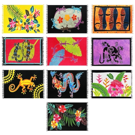 Unisex Pareo Blumen, bunt, 2-seitig Fransen, Handarbeit, ba 01
