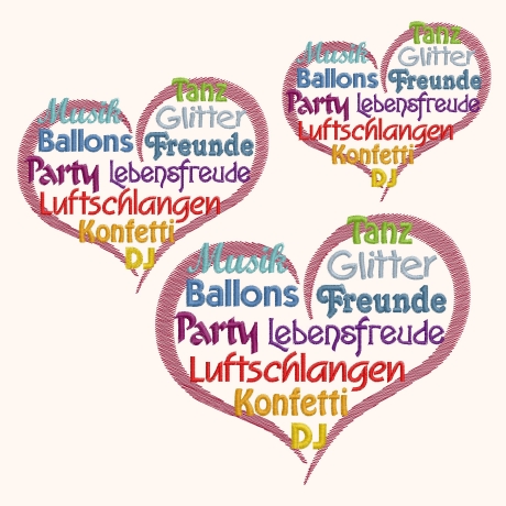 Partyherz 3x Stickdatei Wortwolke Herz Party stickdirwas