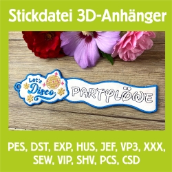 Stickdatei 3D-Anhänger PARTYLÖWE, 3D-Stick, Lesezeichen