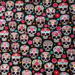Patchworkbaumwolle schwarz mit Totenköpfen ✂ 0,1 m