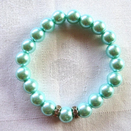 Perlenarmband♥mintgrün♥mit Strassrondellen♥von Hobbyhaus