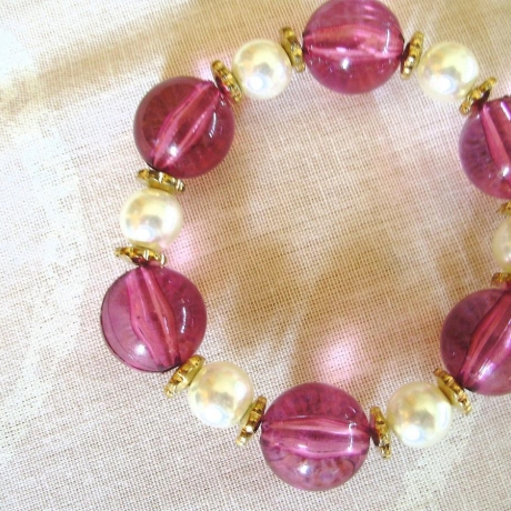 Perlenarmband♥weinrot-weiss-gold♥handgemacht♥von Hobbyhaus