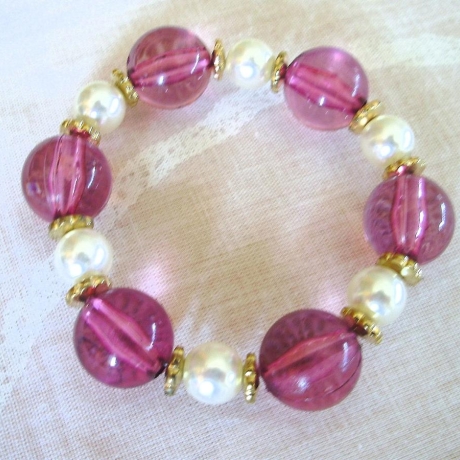 Perlenarmband♥weinrot-weiss-gold♥handgemacht♥von Hobbyhaus