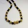 Perlenkette, Glasperlen, schwarz zartgelb, Länge wählbar