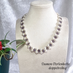 Kette Halskette Perlenkette 2-Reihige Damenkette Schmuck Lila